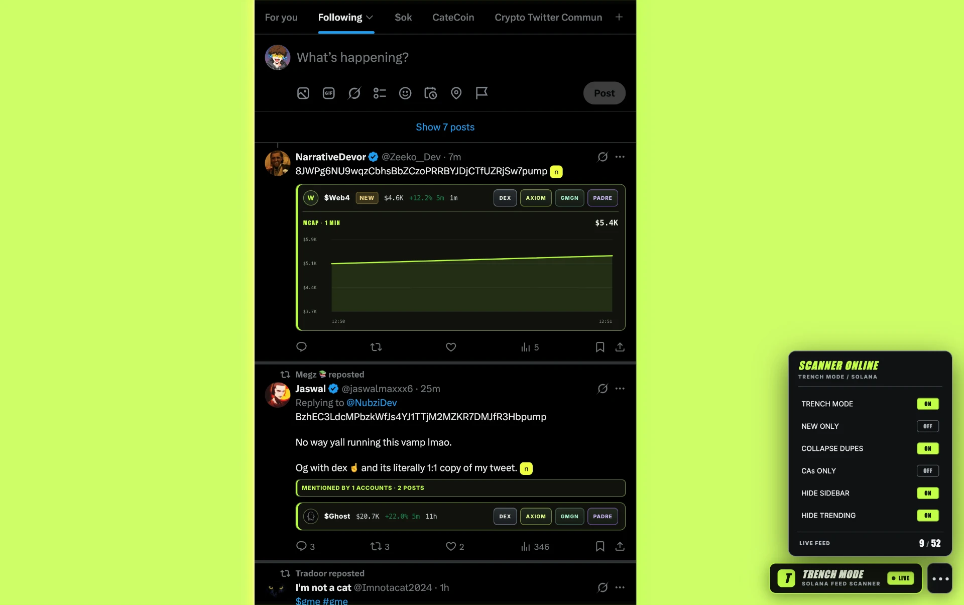 trench mode settings open on X